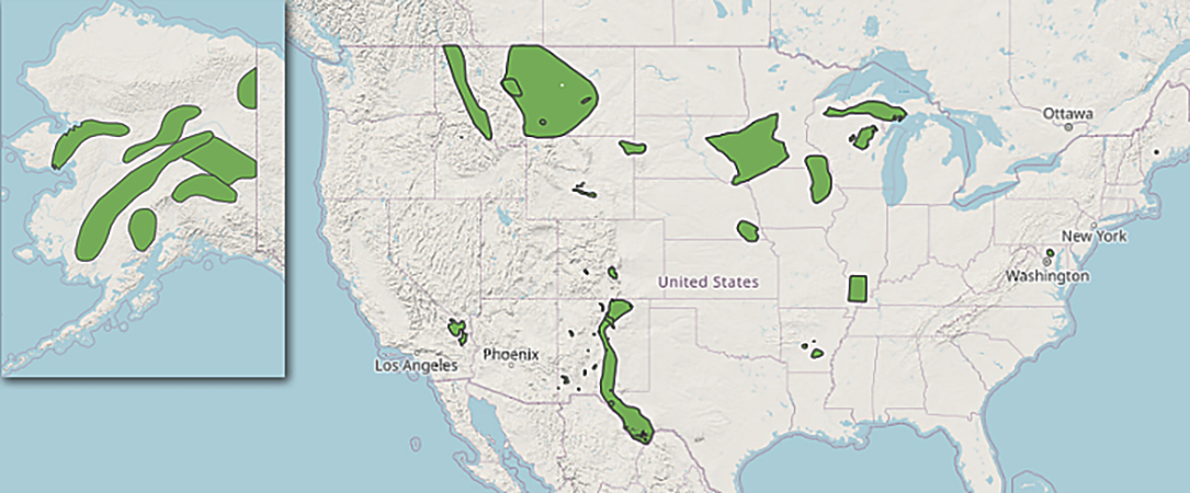 Map of U.S. showing REE deposits.