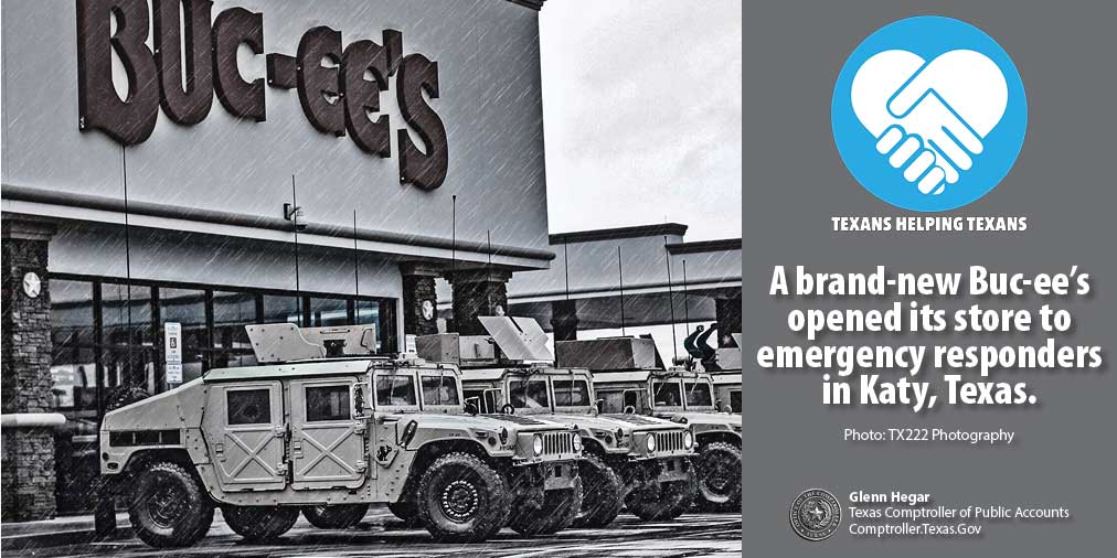 Texans Helping Texans: A brand-new Buc-ee's opened its stoire to emergency responders in Katy, Texas. Photo: TX222 Photography