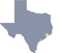 Map of Texas that shows location of Houston over background of a close-up map of the port.