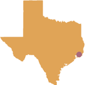 Map of Texas that shows location of Port Arthur over background of a close-up map of the port.