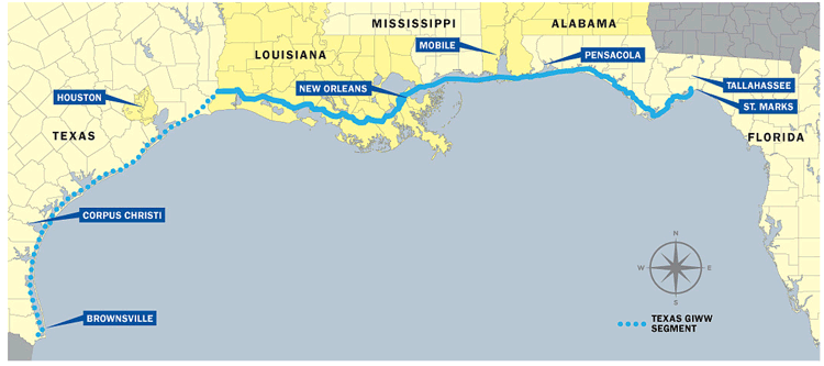 a map of the Gulf Coast Intracoastal Waterway