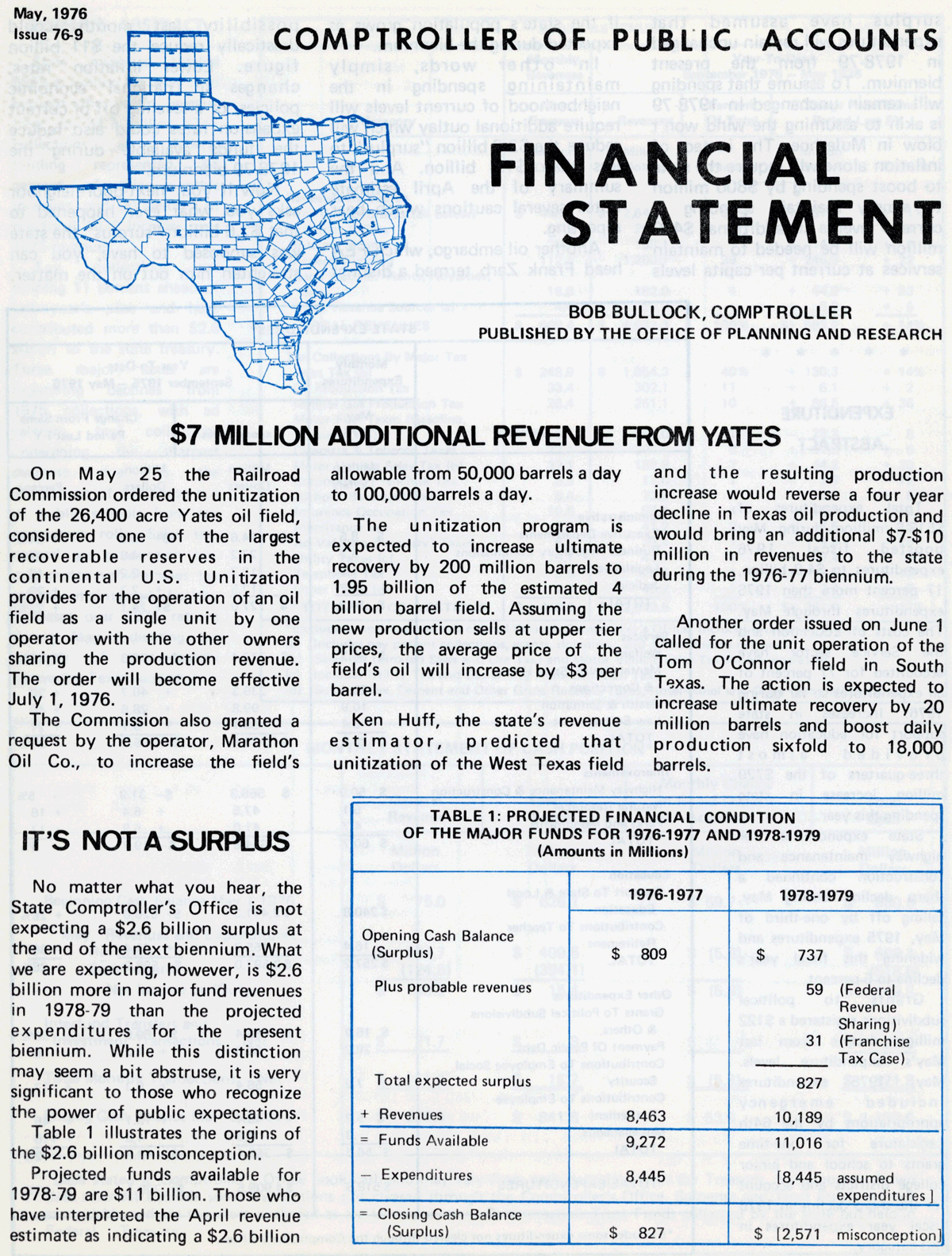 Texas State Government Financial Statement, 1976 cover