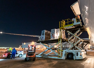 Cargo being loaded onto a plane.
