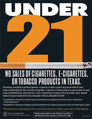 tobacco sales warning sign