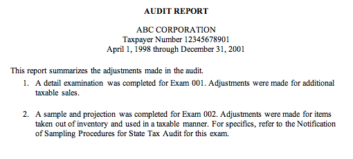 This is an example of the Audit Report