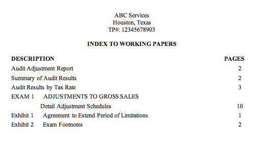 This is an example of the Index to Working Papers