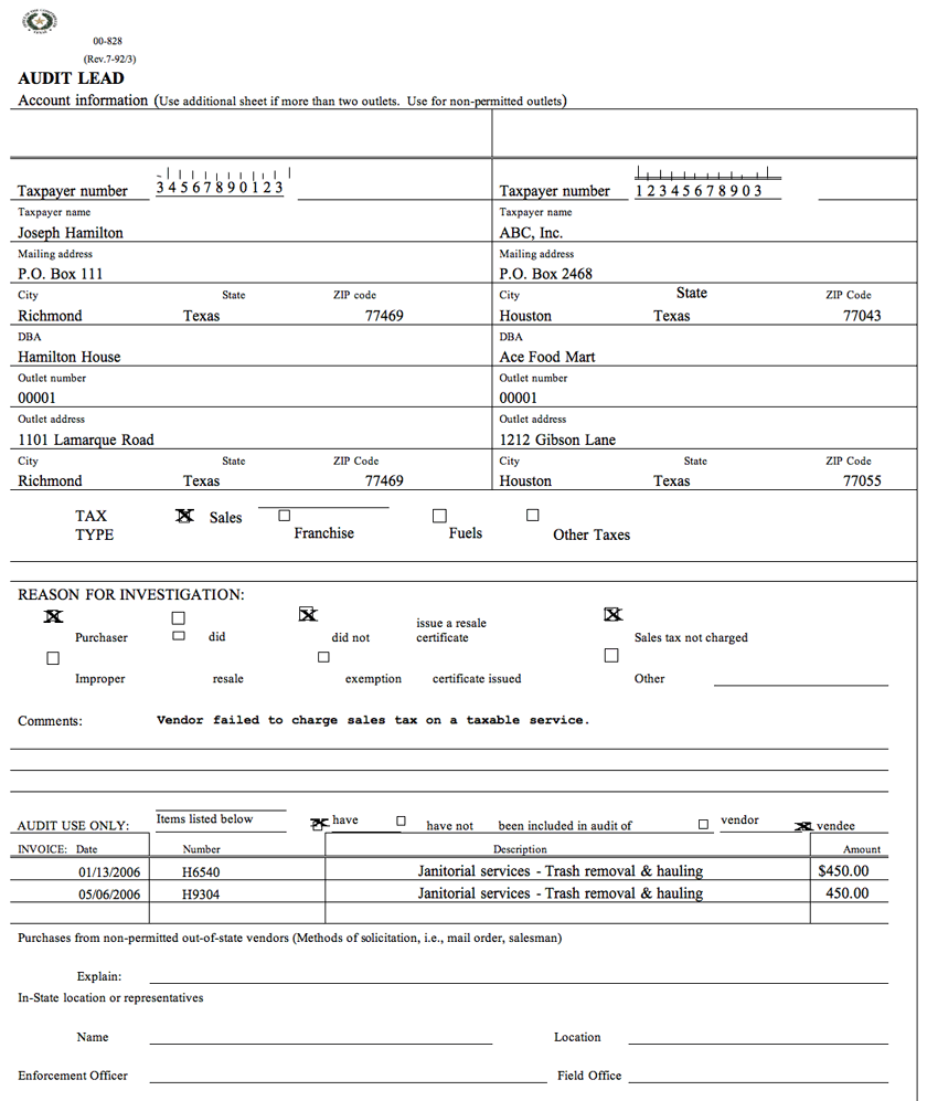 This is an example of an audit lead form