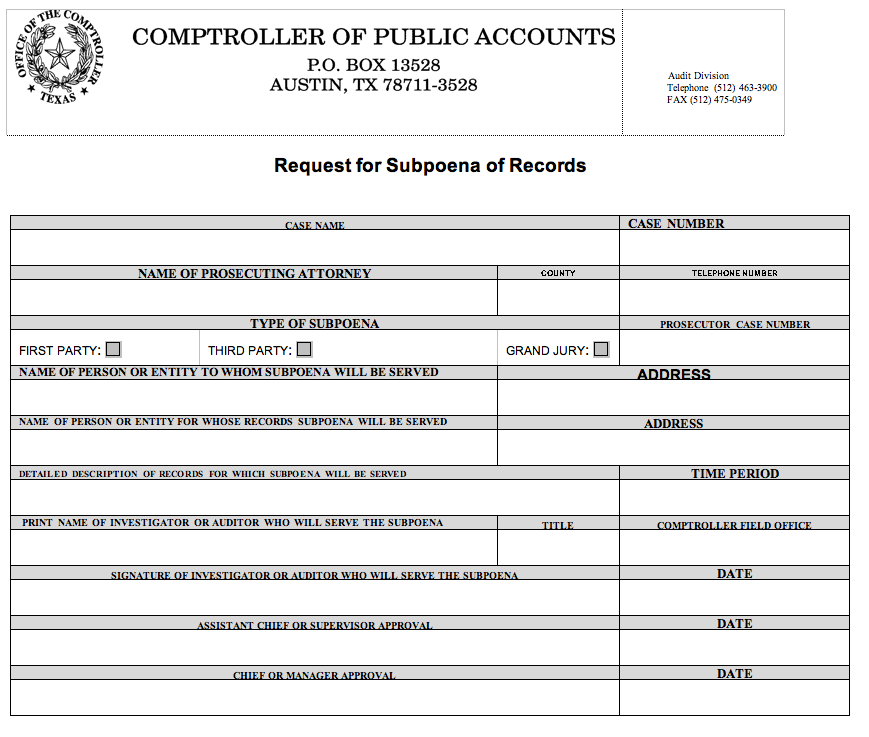 This is an example of a request to subpoena records
